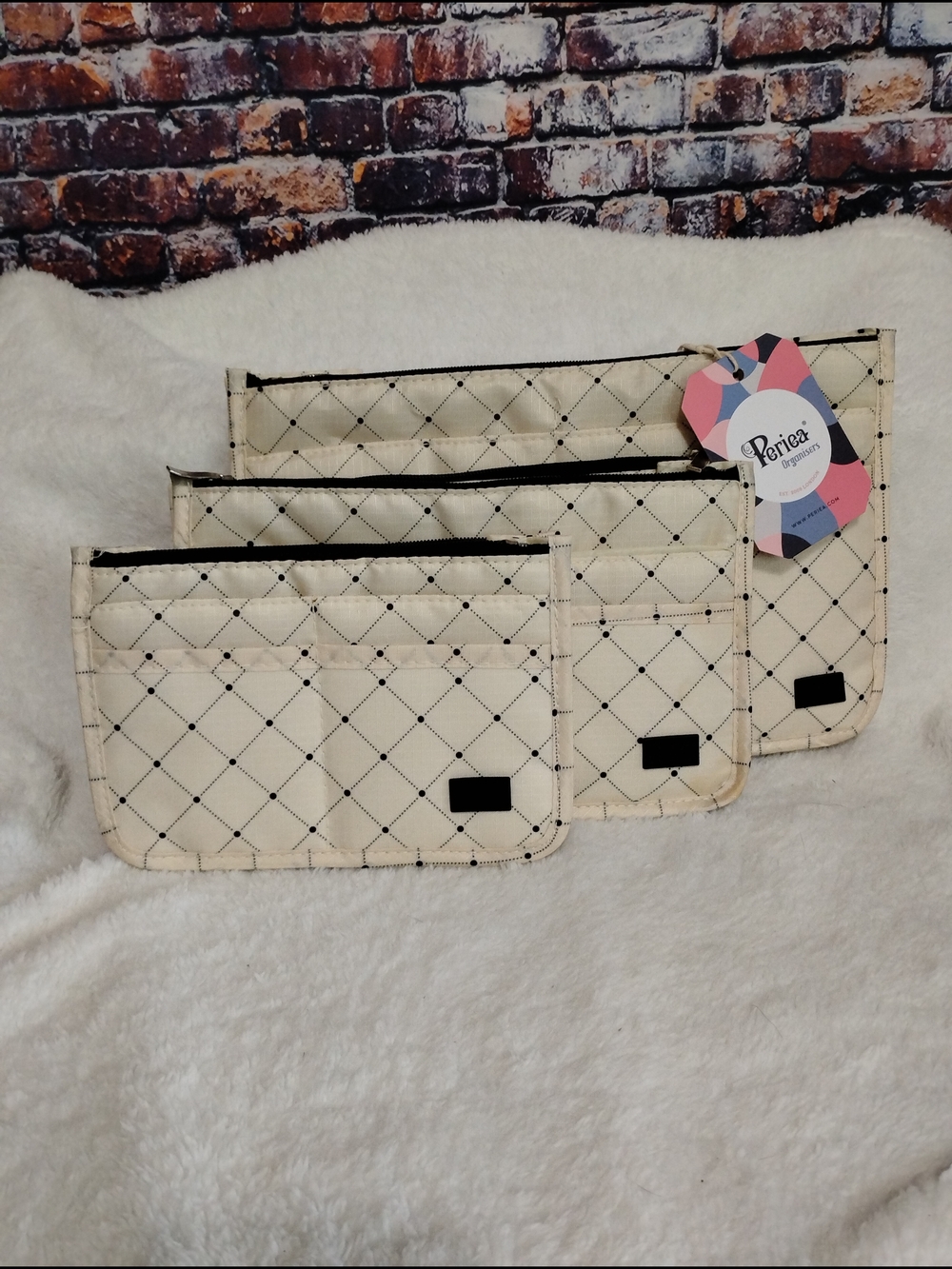 Periea Set of 3 Purse Handbag Travel Organizers -Black Dots